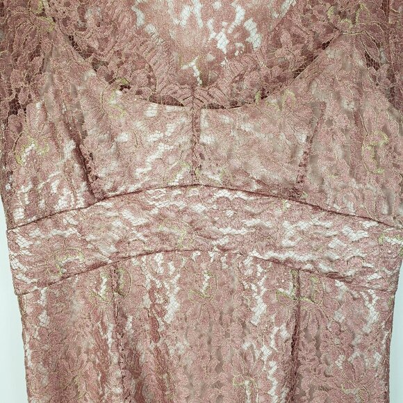 Ann Taylor Scalloped Lace Cap Sleeve Occasion Top Dusty Pink & Gold Size 10 - Picture 3 of 8